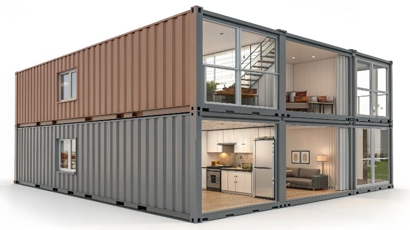 A beautiful, established container home with surrounding gardens.